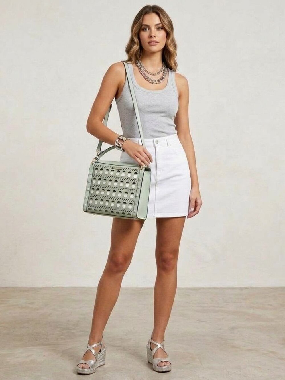 Green/sage Silver Pop Stud Satchel Bag